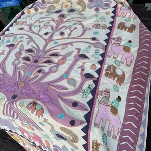 Vintage Indian Handmade Tree of Life Embroidery Textile Wall Art Tapestry Large